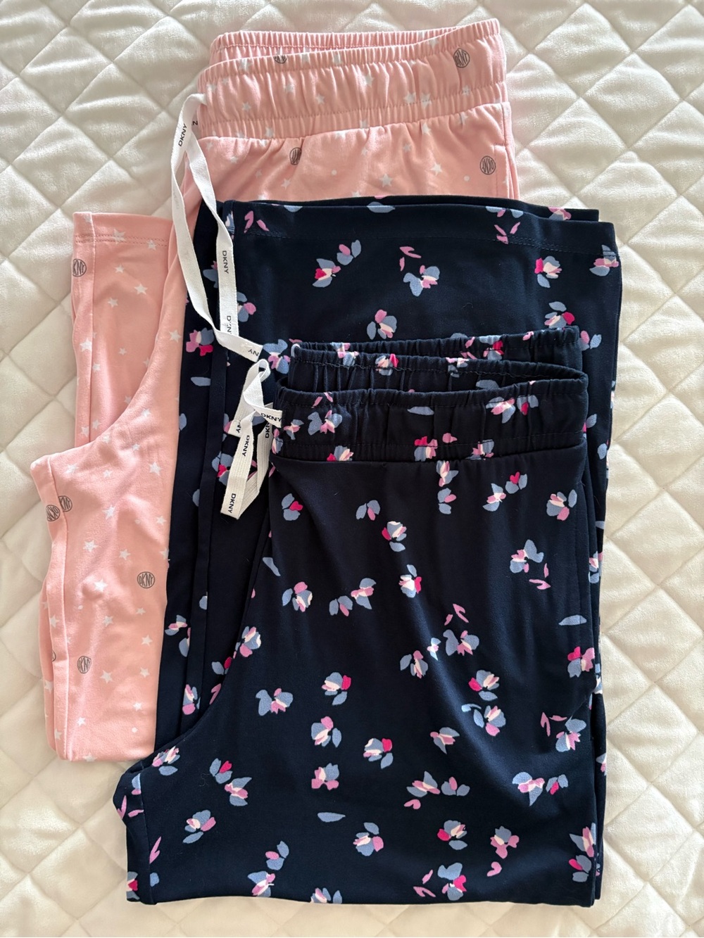 DKNYC Navy Floral & Pink Star Cropped Pajama Pant Set